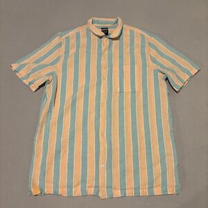 Gap Mens Large Tall Linen Blend Short Sleeve Striped Shirt Beach Lightweight
